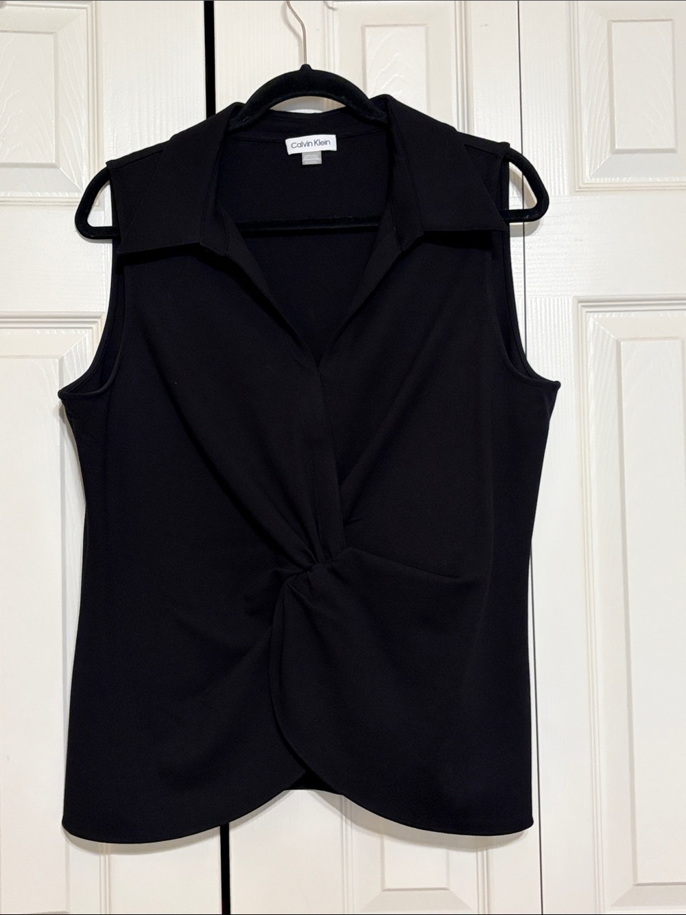 Calvin Klein Black Sleeveless Twist-Front Top